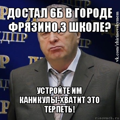 достал 6б в городе фрязино,3 школе? устройте им каникулы-хватит это терпеть!, Мем Хватит это терпеть (Жириновский)