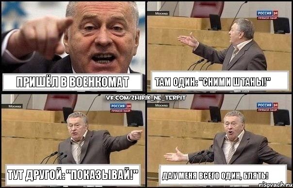 пришёл в военкомат там один: "Сними штаны!" тут другой: "Показывай!" да у меня всего один, блять!, Комикс Жириновский