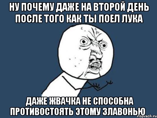 ну почему даже на второй день после того как ты поел лука даже жвачка не способна противостоять этому злавонью, Мем Ну почему