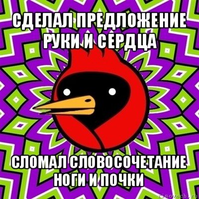 сделал предложение руки и сердца сломал словосочетание ноги и почки, Мем Омская птица