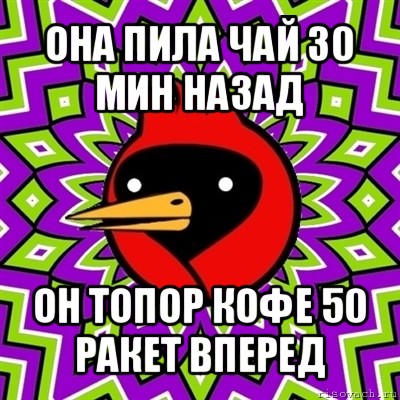 она пила чай 30 мин назад он топор кофе 50 ракет вперед, Мем Омская птица