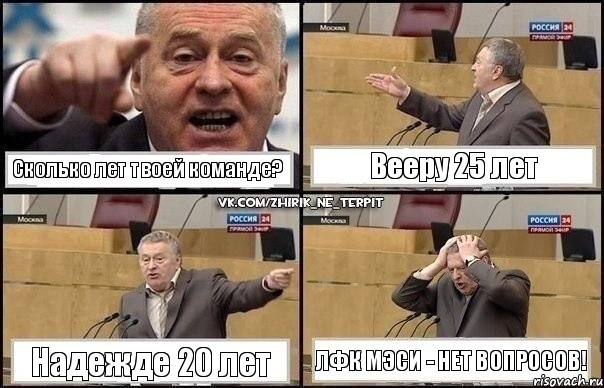 Сколько лет твоей команде? Вееру 25 лет Надежде 20 лет ЛФК МЭСИ - нет вопросов!, Комикс Жирик в шоке хватается за голову