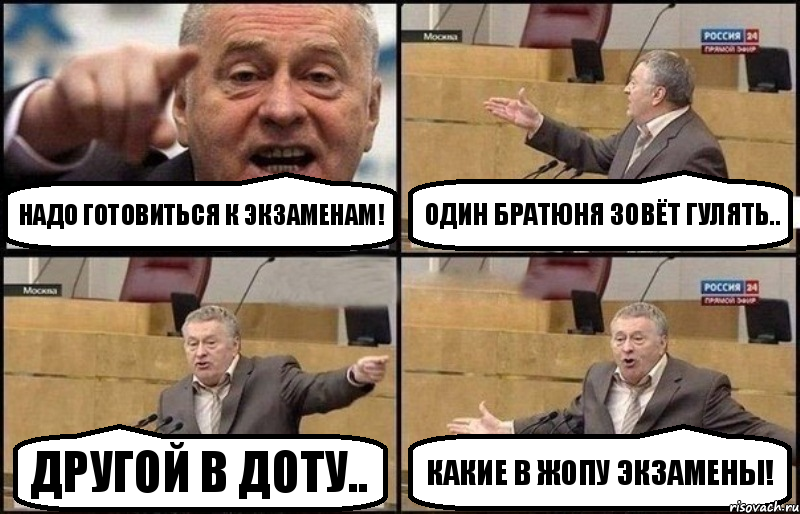 Надо готовиться к экзаменам! Один братюня зовёт гулять.. Другой в доту.. КАКИЕ В ЖОПУ ЭКЗАМЕНЫ!, Комикс Жириновский