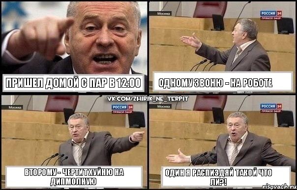 Пришел домой с пар в 12:00 Одному звоню - на роботе Второму - чертит хуйню на дипмолную Один я распиздяй такой что ли?!, Комикс Жириновский