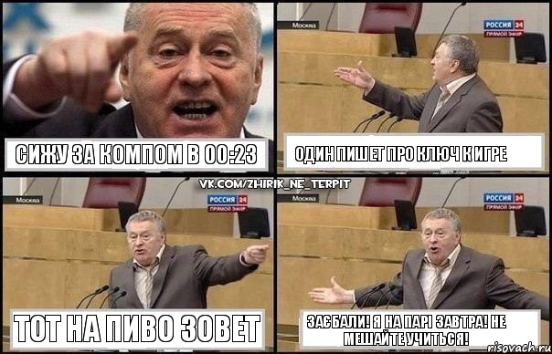 сижу за компом в 00:23 Один пишет про ключ к игре тот на пиво зовет Заєбали! Я на парі завтра! Не мешайте учиться!, Комикс Жириновский