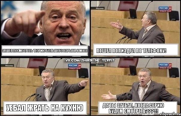 Зашел посмотреть Теорию большого взрыва к Мосе Пошел попиздел по телефону! Уебал жрать на кухню Да ты ЗАЕБАЛ, когда серию будем смотреть???!!!, Комикс Жириновский