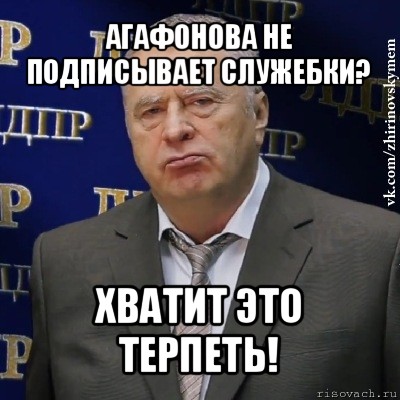 агафонова не подписывает служебки? хватит это терпеть!, Мем Хватит это терпеть (Жириновский)