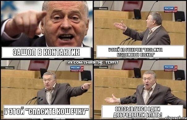 зашол в контактик у этой на стеночке "возьмите бездомного песика" у этой "спасите кошечку" оказывается одни добродетели блять!, Комикс Жириновский