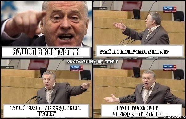 зашол в контактик у этой на стеночке "спасите кошечку" у этой "возьмите бездомного песика" оказывается одни добродетели блять!, Комикс Жириновский