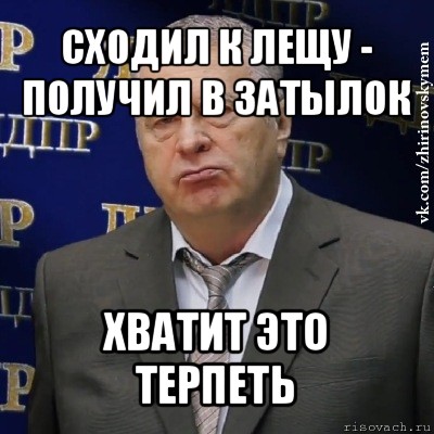 сходил к лещу - получил в затылок хватит это терпеть, Мем Хватит это терпеть (Жириновский)