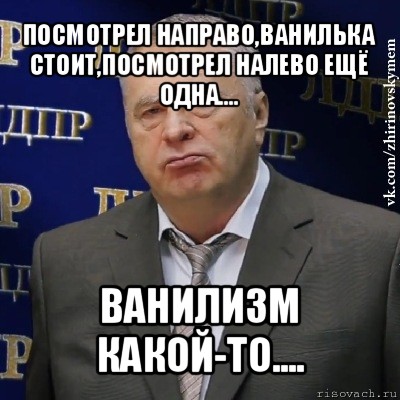 посмотрел направо,ванилька стоит,посмотрел налево ещё одна.... ванилизм какой-то...., Мем Хватит это терпеть (Жириновский)