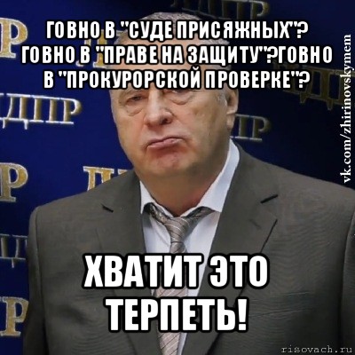 говно в "суде присяжных"? говно в "праве на защиту"?говно в "прокурорской проверке"? хватит это терпеть!, Мем Хватит это терпеть (Жириновский)