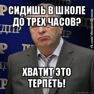 сидишь в школе до трех часов? хватит это терпеть!, Мем Хватит это терпеть (Жириновский)