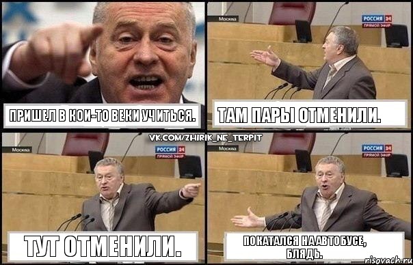 Пришел в кои-то веки учиться. Там пары отменили. Тут отменили. Покатался на автобусе, блядь., Комикс Жириновский