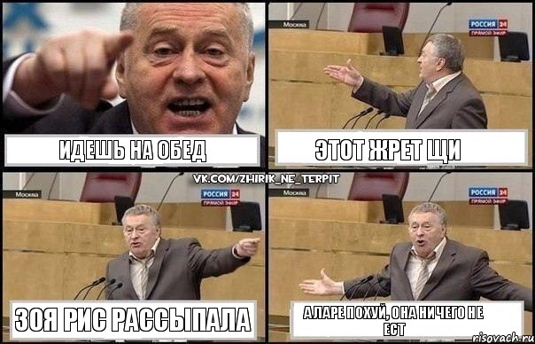 Идешь на обед Этот жрет щи Зоя рис рассыпала А Ларе похуй, она ничего не ест, Комикс Жириновский