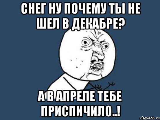 снег ну почему ты не шел в декабре? а в апреле тебе приспичило..!, Мем Ну почему