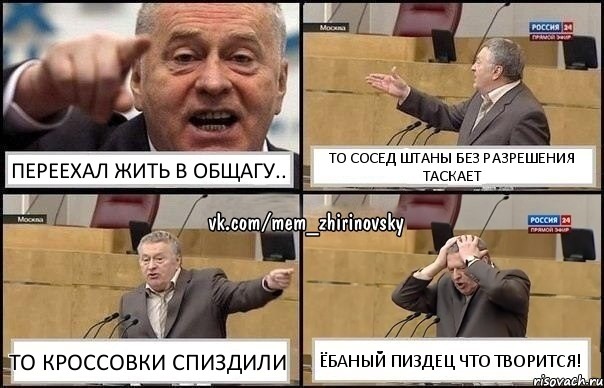 Переехал жить в общагу.. то сосед штаны без разрешения таскает то кроссовки спиздили Ёбаный пиздец что творится!, Комикс Жирик