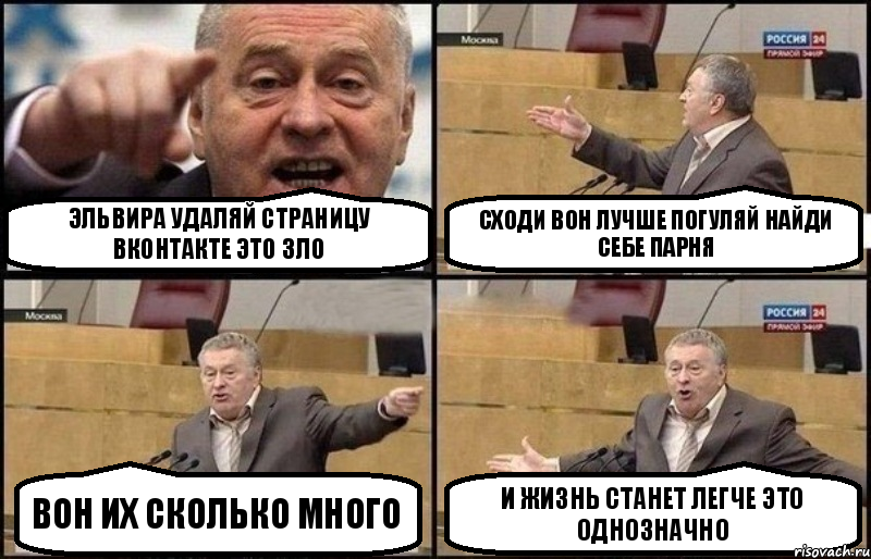 Эльвира удаляй страницу вконтакте это зло сходи вон лучше погуляй найди себе парня вон их сколько много и жизнь станет легче это однозначно, Комикс Жириновский