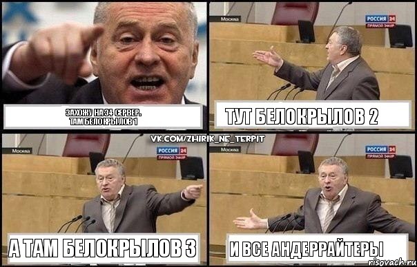 Захожу на 34 сервер.
Там Белокрылов 1 Тут Белокрылов 2 А там Белокрылов 3 И все Андеррайтеры, Комикс Жириновский