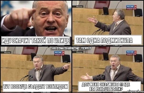 Иду значит такой по улице Там одна подмигнула Тут вообще съедает взглядом Да у меня экзамены !!! Где вы раньше были?, Комикс Жириновский