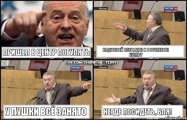 Пришел в центр погулять На детской площадке и в остановке бухают у пушки всё занято Негде посидеть, бля!, Комикс Жириновский