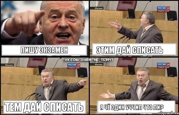 Пишу экзамен Этим дай списать Тем дай списать Я чё один уччил что ли?, Комикс Жириновский