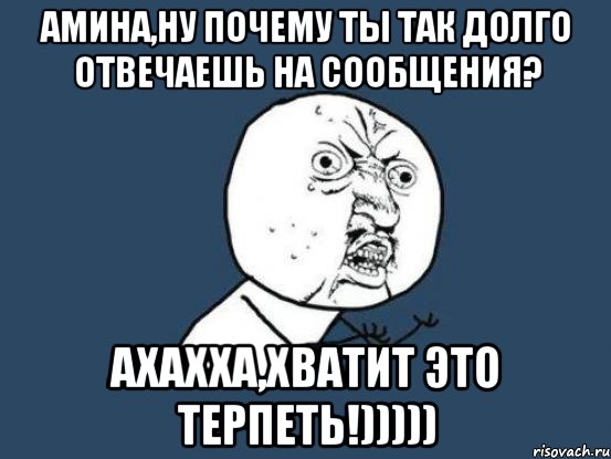 амина,ну почему ты так долго отвечаешь на сообщения? ахахха,хватит это терпеть!))))), Мем Ну почему