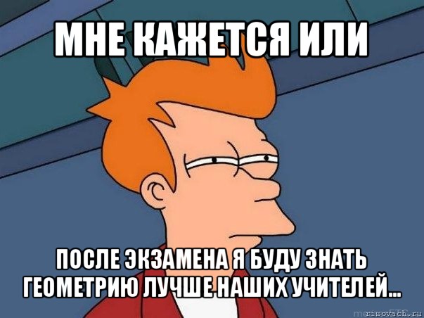 мне кажется или после экзамена я буду знать геометрию лучше наших учителей..., Мем  Фрай (мне кажется или)