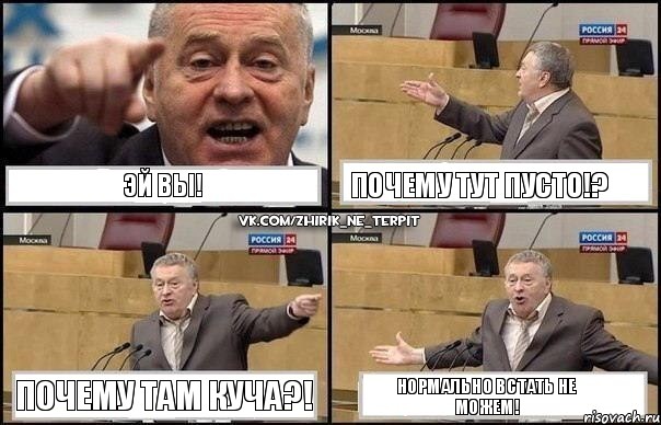 Эй вы! Почему тут пусто!? почему там куча?! Нормально встать не можем!, Комикс Жириновский