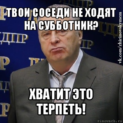 твои соседи не ходят на субботник? хватит это терпеть!, Мем Хватит это терпеть (Жириновский)