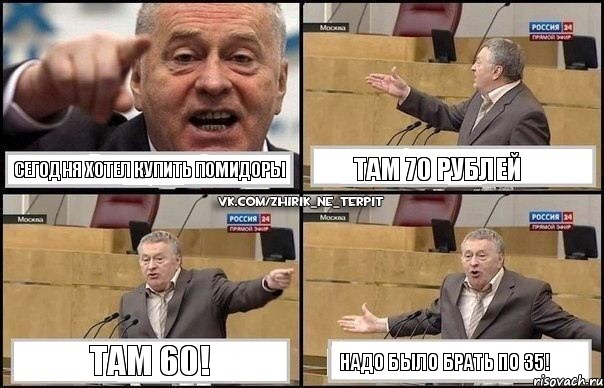 СЕГОДНЯ ХОТЕЛ КУПИТЬ ПОМИДОРЫ ТАМ 70 РУБЛЕЙ ТАМ 60! НАДО БЫЛО БРАТЬ ПО 35!, Комикс Жириновский