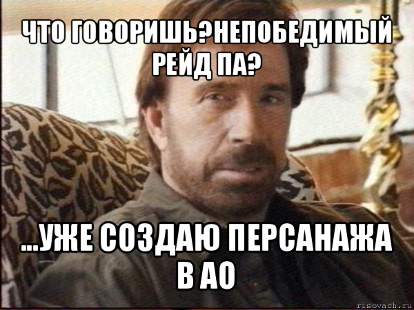 что говоришь?непобедимый рейд па? ...уже создаю персанажа в ао, Мем чак норрис