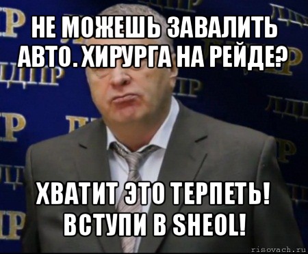 не можешь завалить авто. хирурга на рейде? хватит это терпеть! вступи в sheol!, Мем Хватит это терпеть (Жириновский)