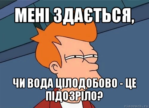 мені здається, чи вода цілодобово - це підозріло?, Мем  Фрай (мне кажется или)