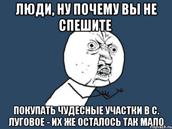 люди, ну почему вы не спешите покупать чудесные участки в с. луговое - их же осталось так мало, Мем Ну почему