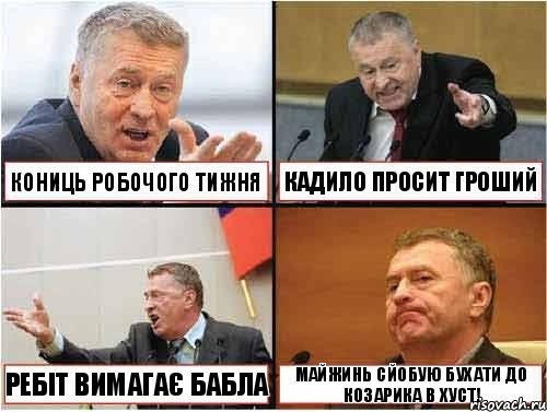  Кониць робочого тижня кадило просит гроший Ребіт вимагає бабла майжинь сйобую бухати до Козарика в Хуст!