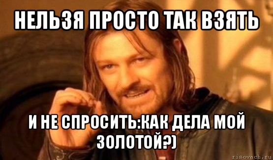 нельзя просто так взять и не спросить:как дела мой золотой?), Мем Нельзя просто так взять и (Боромир мем)