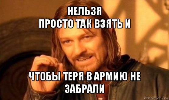 нельзя
просто так взять и чтобы теря в армию не забрали, Мем Нельзя просто так взять и (Боромир мем)