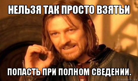 нельзя так просто взятьи попасть при полном сведении., Мем Нельзя просто так взять и (Боромир мем)