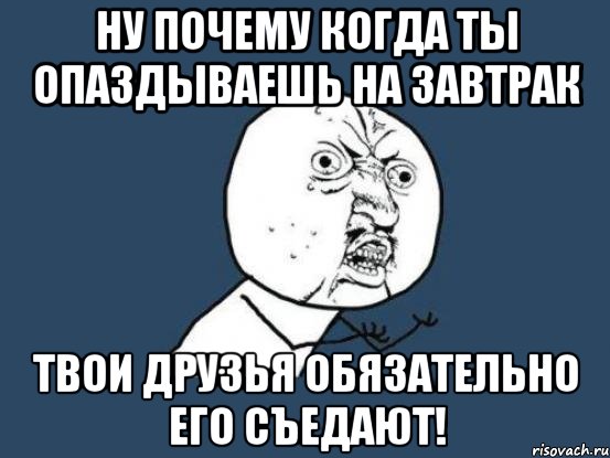 ну почему когда ты опаздываешь на завтрак твои друзья обязательно его съедают!, Мем Ну почему