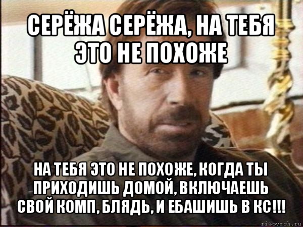 серёжа серёжа, на тебя это не похоже на тебя это не похоже, когда ты приходишь домой, включаешь свой комп, блядь, и ебашишь в кс!!!, Мем чак норрис