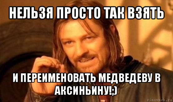 нельзя просто так взять и переименовать медведеву в аксиньину!;), Мем Нельзя просто так взять и (Боромир мем)