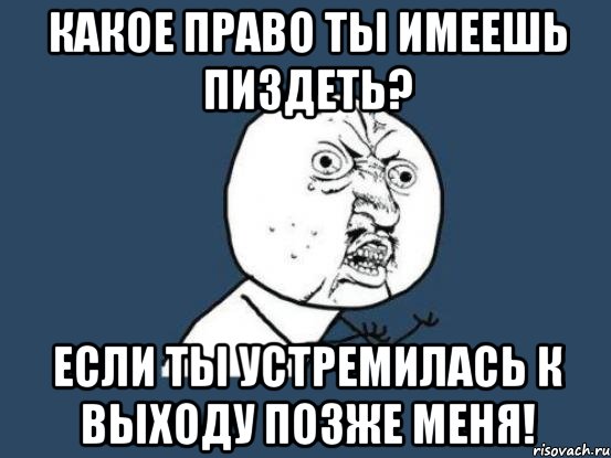 какое право ты имеешь пиздеть? если ты устремилась к выходу позже меня!, Мем Ну почему