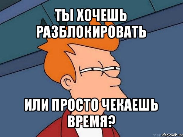 ты хочешь разблокировать или просто чекаешь время?, Мем  Фрай (мне кажется или)