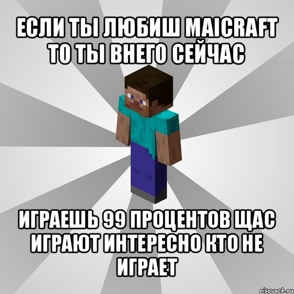 если ты любиш maicraft то ты внего сейчас играешь 99 процентов щас играют интересно кто не играет, Мем Типичный игрок Minecraft