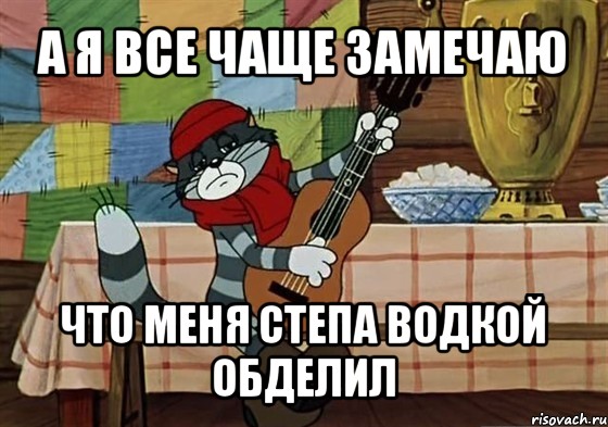 а я все чаще замечаю что меня степа водкой обделил, Мем Грустный Матроскин с гитарой