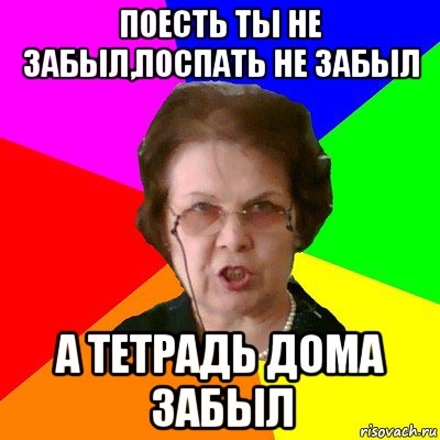 поесть ты не забыл,поспать не забыл а тетрадь дома забыл, Мем Типичная училка