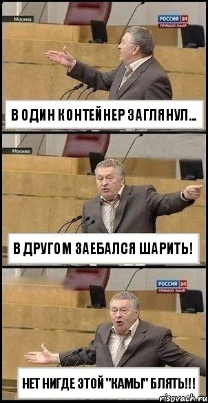 В один контейнер заглянул... В другом заебался шарить! НЕТ НИГДЕ ЭТОЙ "КАМЫ" БЛЯТЬ!!!, Комикс Жириновский разводит руками 3