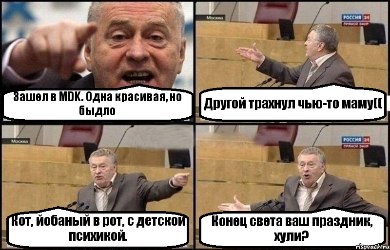 Зашел в MDK. Одна красивая, но быдло Другой трахнул чью-то маму(( Кот, йобаный в рот, с детской психикой. Конец света ваш праздник, хули?, Комикс Жириновский