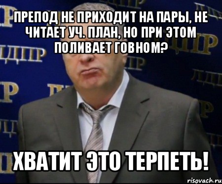 препод не приходит на пары, не читает уч. план, но при этом поливает говном? хватит это терпеть!, Мем Хватит это терпеть (Жириновский)